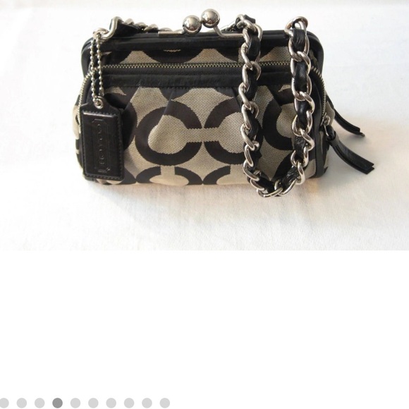 Rare Coach Parker Kisslock Chain Clutch Signature Op Art 13623 Black vintage - Picture 6 of 9